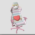 Cute Colorful Striped Chair With Pink Frame Teddy Bear Decor And Heart Shaped Cushion