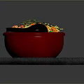 Red Bowl Japanese Ramen With Fresh Vegetables Sliced Meat Nori On Black Tray And Chopsticks