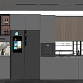 Modern Kitchen Sideboard Cabinet With Glass Door Storage LED Lighting And Gray Wooden Finish