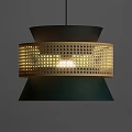 Modern Rattan Chandelier with Perforated Grid Pattern and Dark Upper Lower Shades 3d model