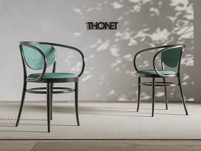 Green Velvet Leisure Chairs With Black Metal Frame And THONET Design Shadow Pattern 3d model