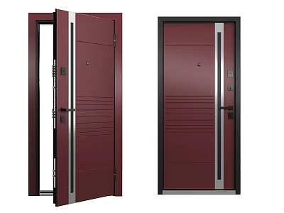 Maroon Security Door Design With Open And Closed States Metal Frame And Security Features 3d model