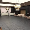 Luxurious Modern Lobby Furniture With Comfortable Sofas Stylish Chandeliers And Green Plants