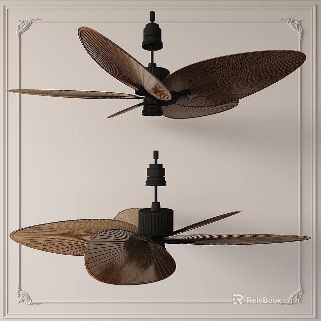 Elegant Modern Ceiling Fan With Wooden Blades And Black Design For Home Interior Cooling 3d model 