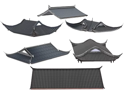 Traditional Chinese Roof Architectural Components With Different Tile Styles And Structural Designs 3d model