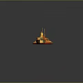 3D Rendered Military Warship With Colorful Camouflage On Gray Background