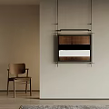 Modern Minimalist Interior With Wooden Wall Mounted Shelf And Chair On Neutral Background
