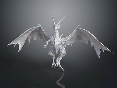 Fantasy White Winged Dragon Character With Horned Scaled Body And Majestic Wings 3d model