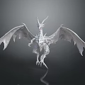 Fantasy White Winged Dragon Character With Horned Scaled Body And Majestic Wings