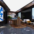 Spacious Public Office Space With Wooden Ceiling Large Windows Bookshelves And Computer Workstations