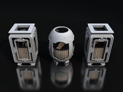 Public Facilities Metal Waste Bins With Square And Round Grilled Doors 3d model