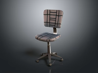 Modern Checkered Pattern Chair with Backrest Seat Cushion and Metal Base Wheels 3d model