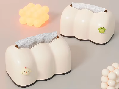Cute White Wavy Tissue Boxes With Chick Frog Decor And Round Ball Lights For Home 3d model