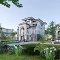 Elegant Detached Villa Exterior Design With Arched Porch Large Windows And Surrounding Greenery