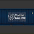 Blue United Nations Cargo Container With Metal Doors And Official Logo