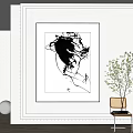 Abstract Black White Wall Art With Green Floor Lamp White Decor And Wooden Chair