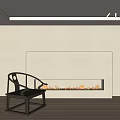 Modern Living Room Interior With White Fireplace Flames And Black Chair
