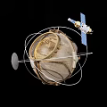 Globe Model With Orbital Rings And Satellite Spacecraft Against Black Background 3d model