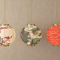 Hanging Traditional Chinese Lanterns With Plum Blossom Landscape And Wave Patterns