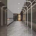 Modern Office Corridor With Marble Floor Arched Lighting And Elevator Doors 3d model