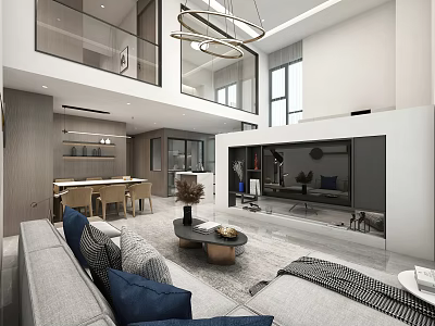 Modern Loft Living Room With Sofa And Chandelier 3d model