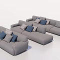Modern Gray Sofa Set With Multiple Blue And Beige Pillows 3d model