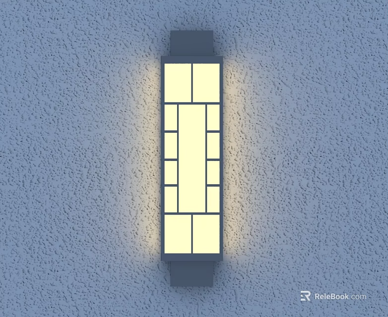 Modern Rectangular Glass Panel Wall Lamp Illuminated On Gray Textured Wall 3d model 