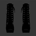 Navy Blue Lace Up High Heel Boots With Chunky Sole And Metallic Buckles