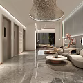 Modern Beauty Hair Salon Interior with Elegant Reception Desk Marble Floor and Stylish Lighting