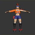 Game Movie Character Wearing Orange Crop Top Blue Shorts Goggles And Red Decorated Roller Skates