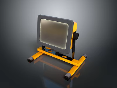 Yellow And Gray Portable Floodlight With Sturdy Stand For Outdoor Illumination 3d model