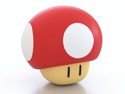 Super Mushroom From Mario Game Red Cap With White Spots And Yellow Base Design 3d model