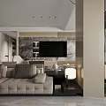 Modern Living Dining Room Interior With Round Table Beige Upholstered Chairs And Ambient Lighting