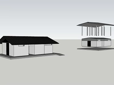 Traditional Cottage And Modern Building Architectural Sketch With Contrasting Styles 3d model