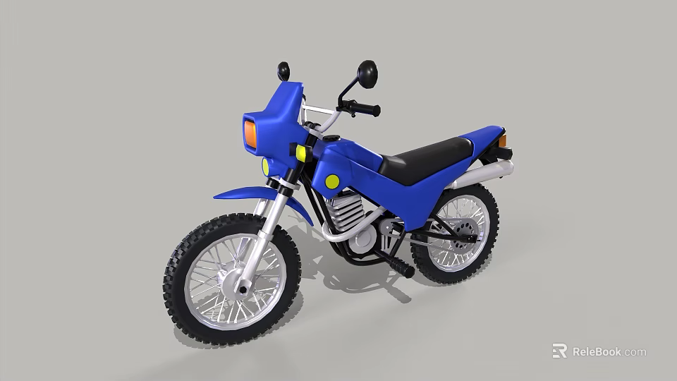Blue Off Road Motorcycle With Black Seat Silver Wheels And Yellow Accents 3d model 