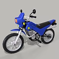 Blue Off Road Motorcycle With Black Seat Silver Wheels And Yellow Accents