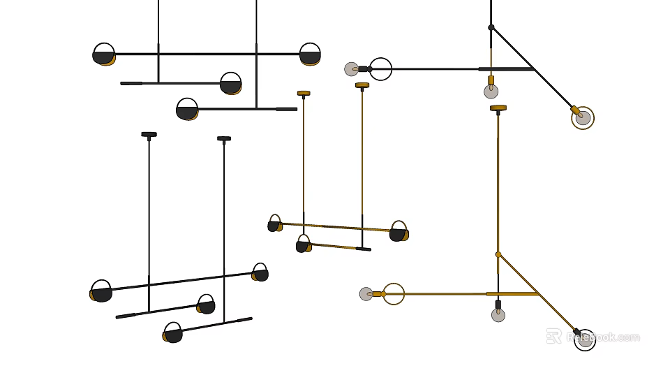 Modern Pendant Lights with Geometric Metal Frames and Multiple Bulbs for Interior Design 3d model