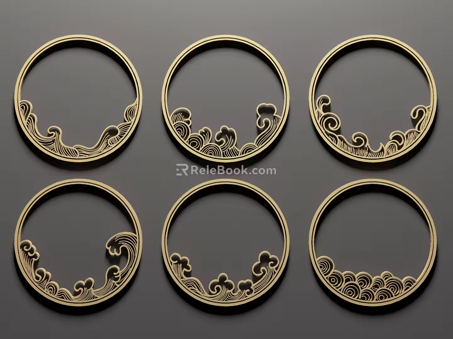New Chinese Style Chinese Style Traditional Classical Auspicious Cloud Pattern Wave Pattern Carved Component Round Border Metal Bronze Carved Decorative Jewelry Hollow Window 3d model