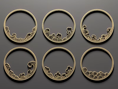 Wrought Iron Golden Circular Rings With Ornate Patterns On Black Background 3d model