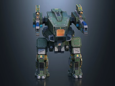 Green Armored Sci Fi Mech Robot Game Movie Character With Orange Cockpit 3d model