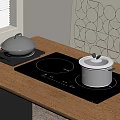 Induction Cooktops On Wooden Counter With Covered Pots Window And Decorative Wall Art