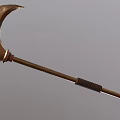 Ancient Bronze Axe With Curved Blade Long Handle Black Wrapped Section And Red Gemstone