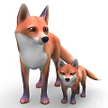 Cute Cartoon Mother Fox And Cub Standing Together On White Background