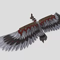 Handmade Flying Bird Sculpture With Red And White Feathered Wings Flying Gracefully In Mid Air