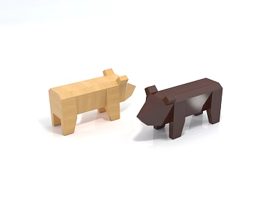 Wooden Coffee Table With Light And Dark Brown Animal Figurines For Modern Home 3d model