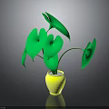Green Leafy Plant in Yellow Vase with Gray Background and Lush Foliage