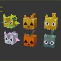 Cute Cube Shaped Cartoon Characters And Creatures In Yellow Orange White Gray With Smiling Faces