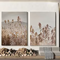 Natural Reed Themed Two Panel Wall Art For Light Living Room With Soft Tones