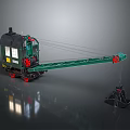 Green Crane Utility Vehicle With Long Boom Claw Device Red Wheels And Black Cab
