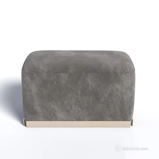Gray Velvet Sofa Stool With Golden Metal Base For Modern Living Room 3d model 